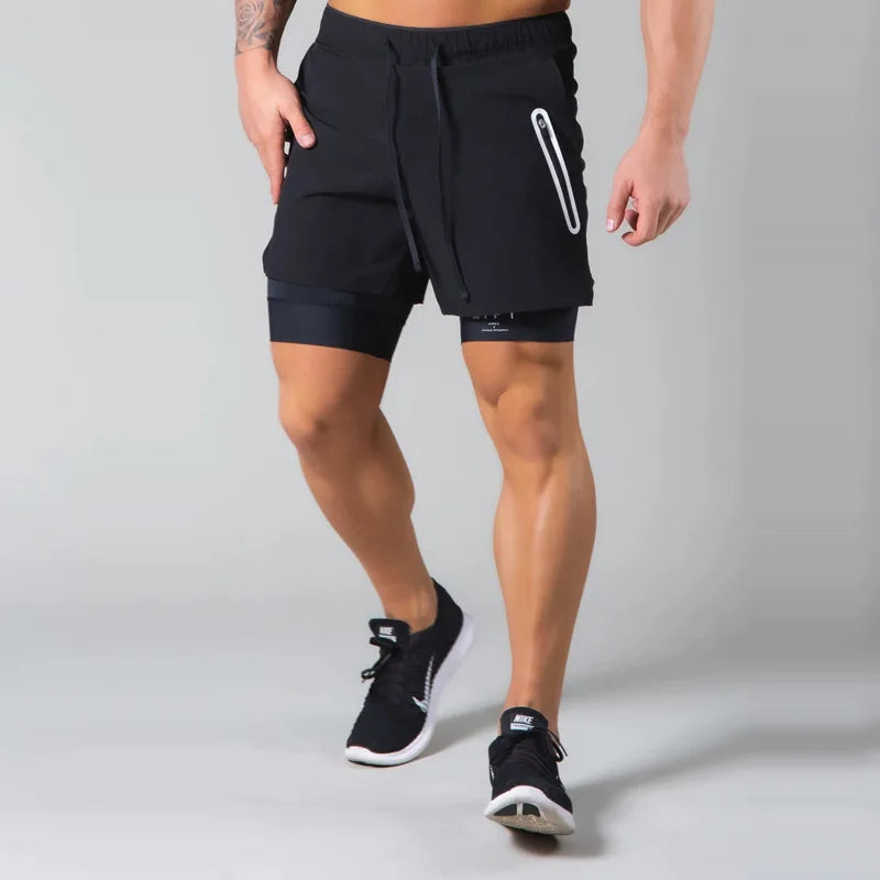Shorts Masculinos 2 em 1 para Treino com Secagem Rápida