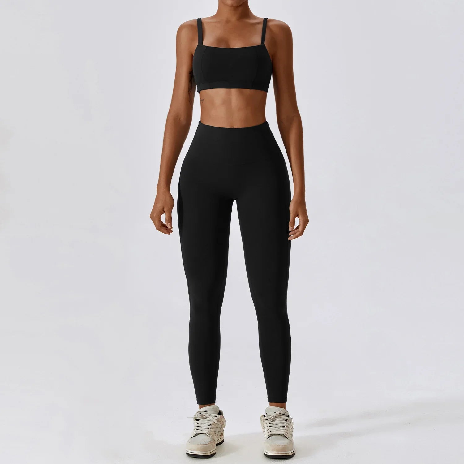 Conjunto de Roupa Fitness Feminino 2 Peças - Leggings e Top Esportivo para Treino e Corrida