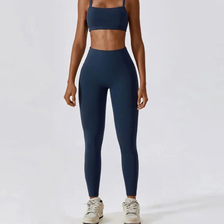 Conjunto de Roupa Fitness Feminino 2 Peças - Leggings e Top Esportivo para Treino e Corrida