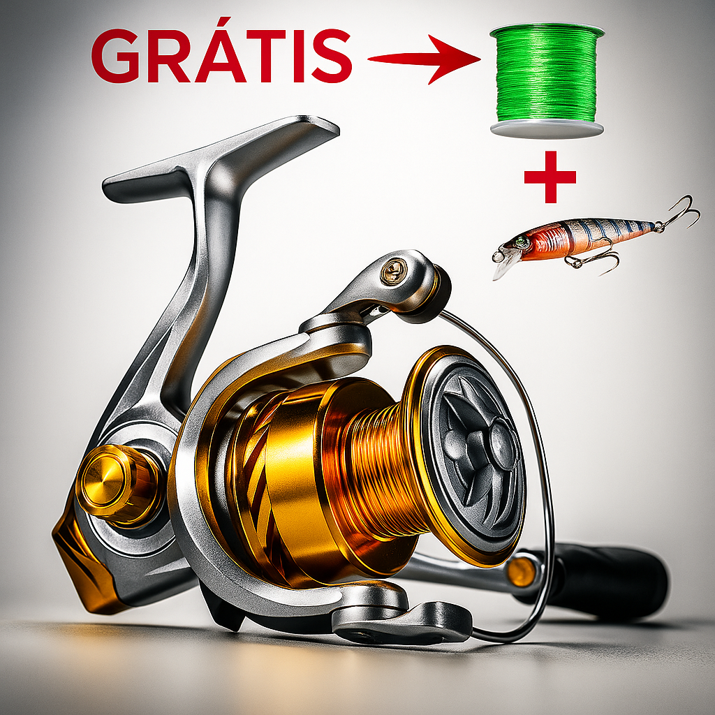 Molinete Profissional de Pesca com 12Kg Drag | Grátis Linha Multifilamento e Isca Artificial