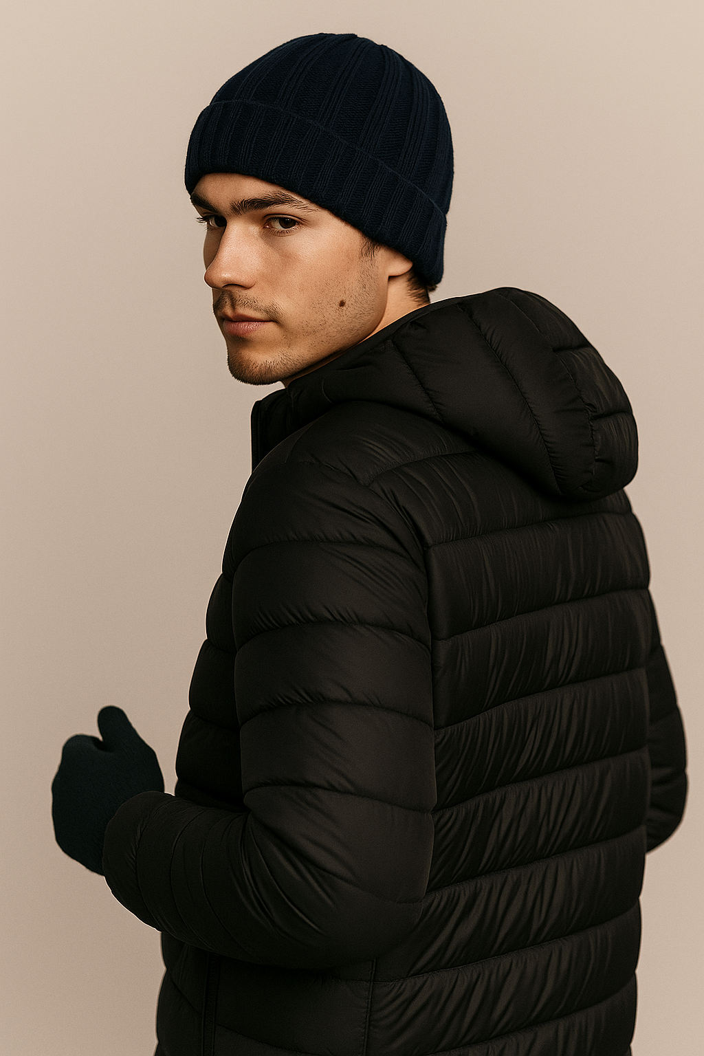 Kit Inverno Luva +Touca com gorro + Jaqueta Puffer