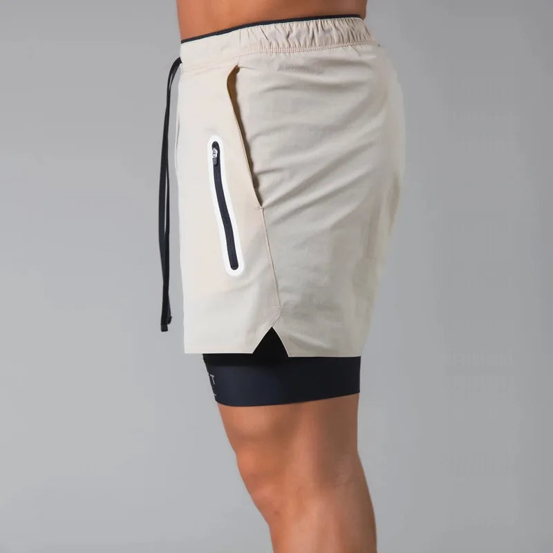Shorts Masculinos 2 em 1 para Treino com Secagem Rápida