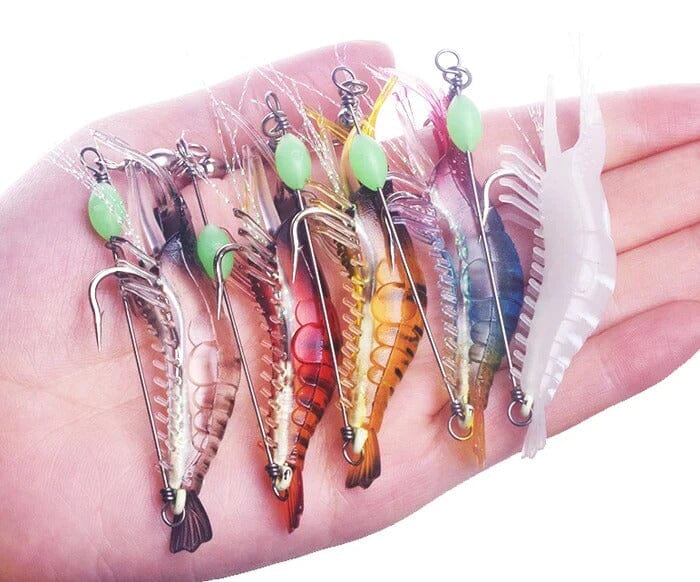 Kit com 5 Iscas de Camarões Artificiais para Pesca