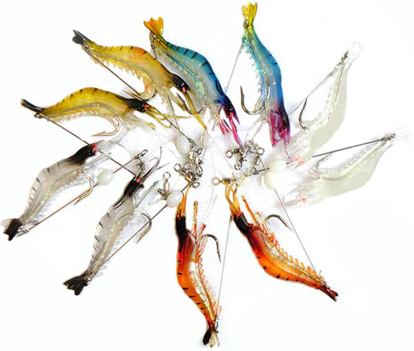 Kit com 5 Iscas de Camarões Artificiais para Pesca